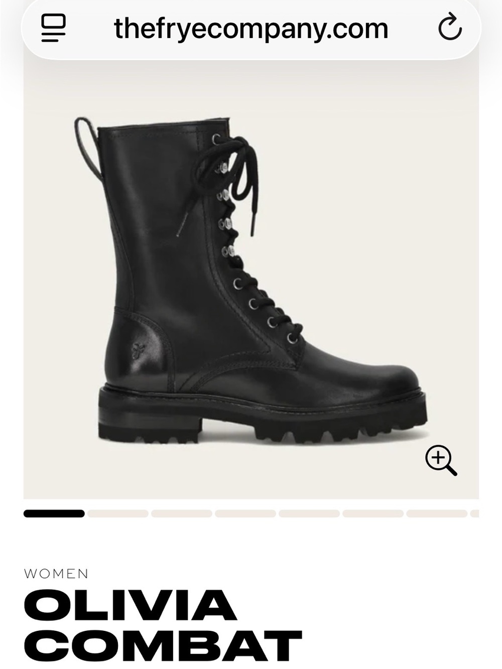 Frye Black Olivia Lace-Up Zip-side Combat Boot with Lug Sole
